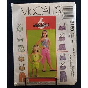 Girls Tops, Pull on Capri, Pants Shorts Used Sewing Pattern McCall's #3189